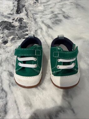 See Kai Run Green Canvas Baby Sneakers with White Toe and Brown Sole